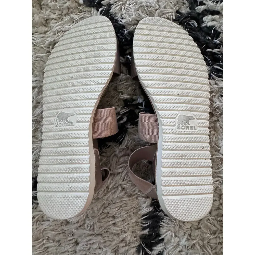 Sorel Ella Rose Gold Strap Leather Flat Sandals Women's 7
